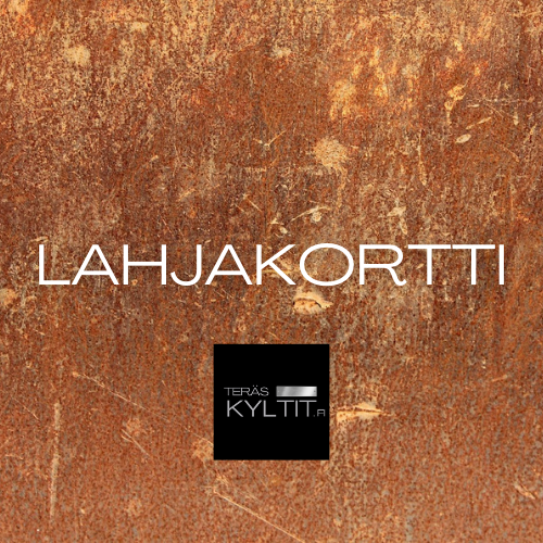 Teräskyltit.fi lahjakortti joka toimitetaan sähköisesti ja on voimassa kolme kuukautta ostopäivästä. Tyylikäs digitaalinen lahjakortti jonka voi lähettää suoraan lahjansaajalle valittuna päivänä.