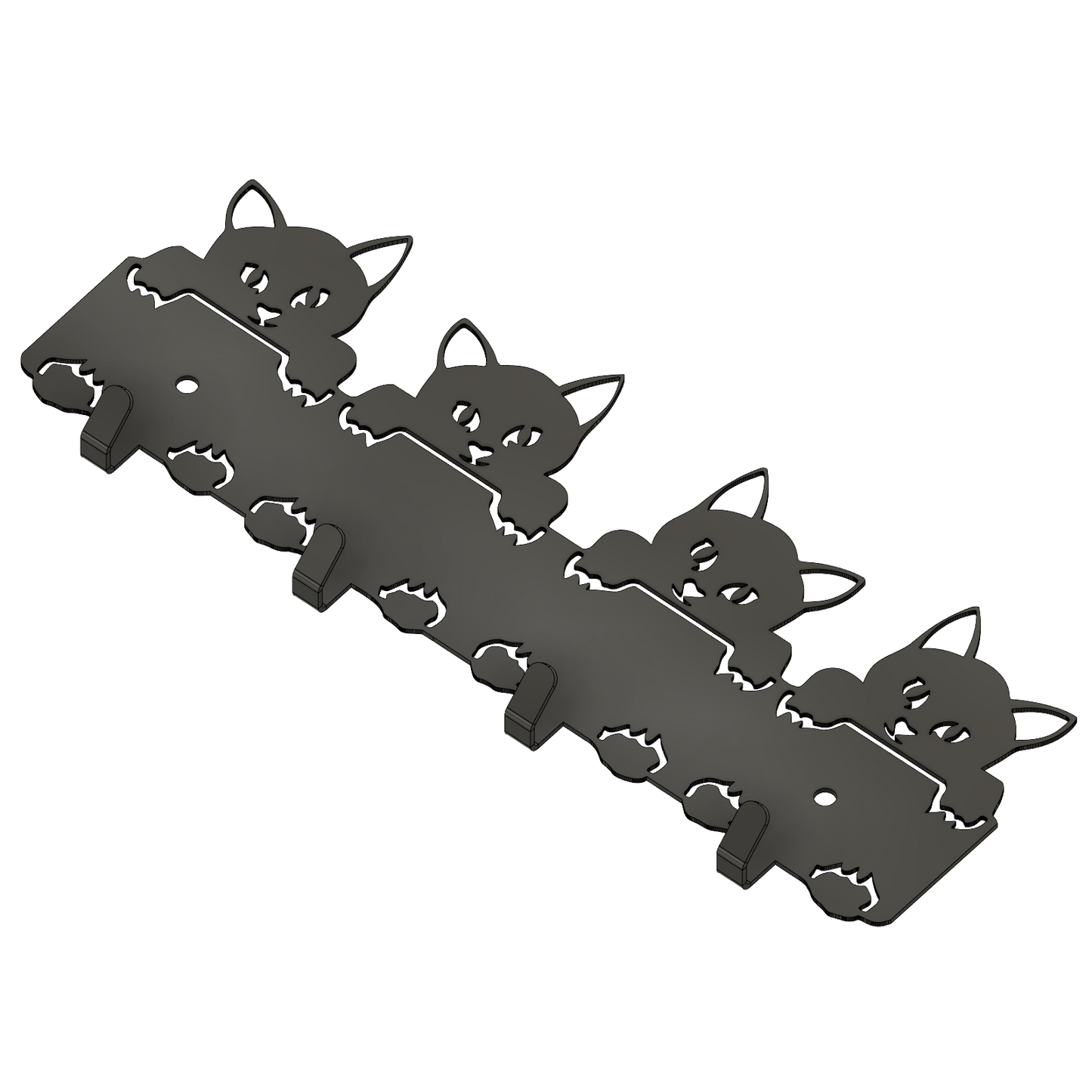 Kissanpennut naulakko jossa neljä suloista kissanpentua muodostavat leikkisän siluetin. Suomessa valmistettu metallinen seinänaulakko sopii eteiseen keittiöön tai lastenhuoneeseen ja toimii myös lahjana kissanystäville. Laserleikattu ja kestävä design yhdistää tyylin ja käytännöllisyyden.