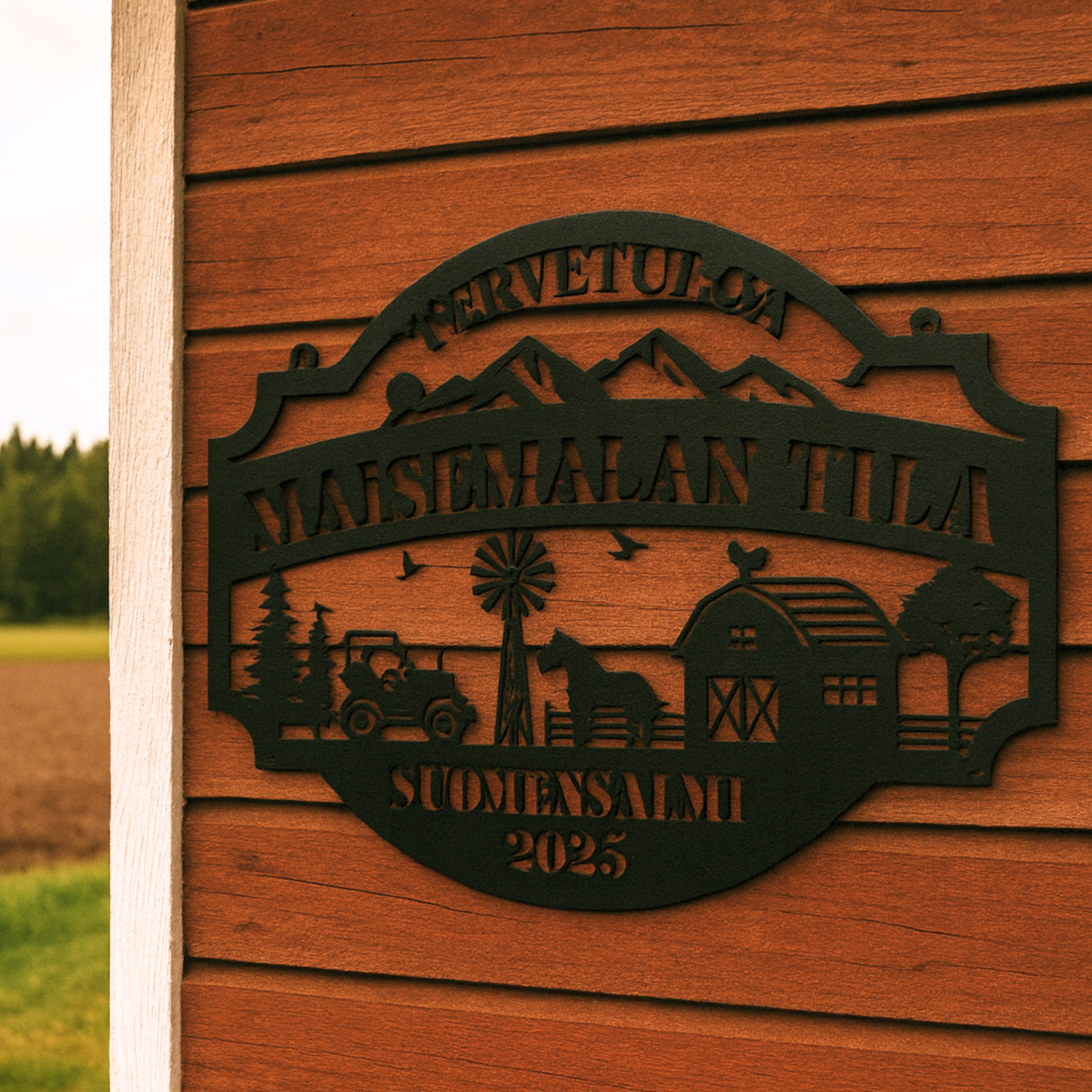 Farmikyltti esimerkkikyltti ulkoseinä