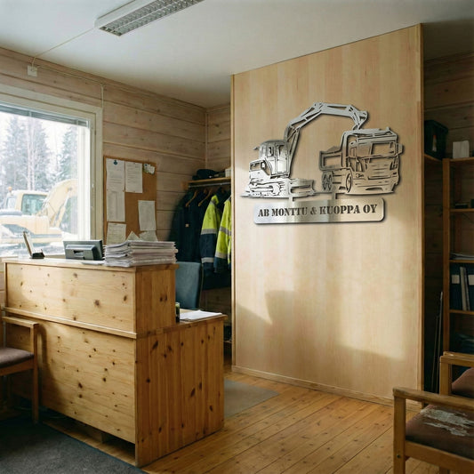 Kaivuri & Kuorma kustomoitava metallinen seinäkyltti