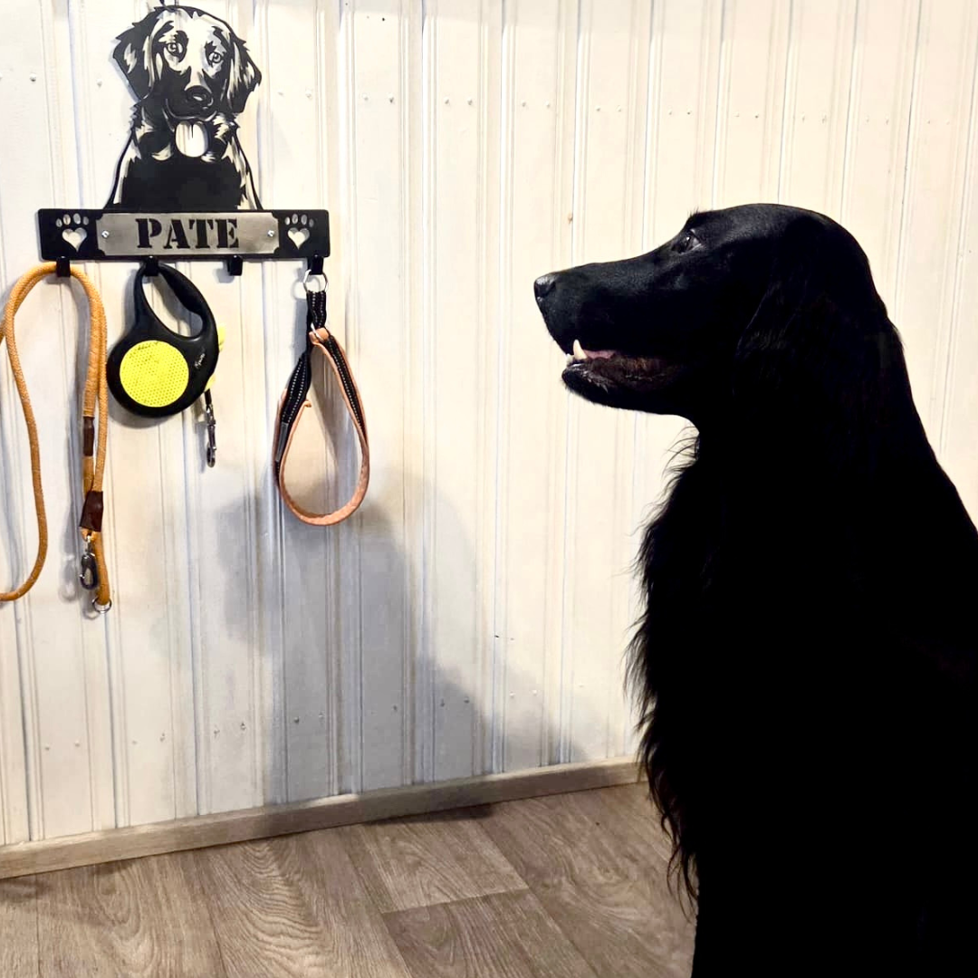 35 cm maalattu musta naulakko tassuilla omalla nimellä ja valitsemallasi koirarodulla