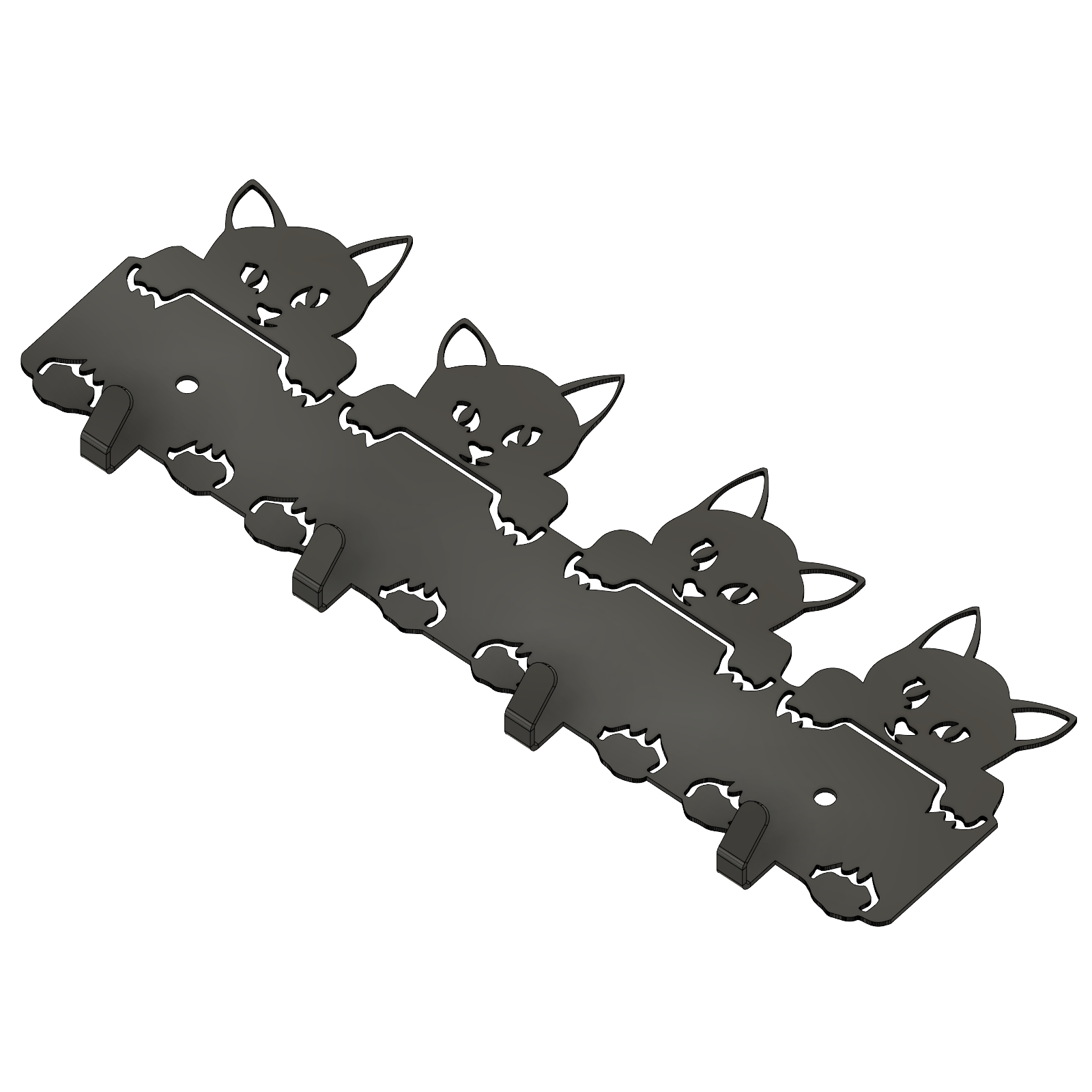 Kissanpennut naulakko jossa neljä suloista kissanpentua muodostavat leikkisän siluetin. Suomessa valmistettu metallinen seinänaulakko sopii eteiseen keittiöön tai lastenhuoneeseen ja toimii myös lahjana kissanystäville. Laserleikattu ja kestävä design yhdistää tyylin ja käytännöllisyyden.