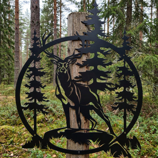 Metsäpeura pyöreä metallitaulu