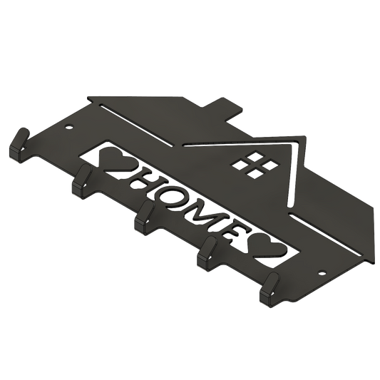 Metallinen seinänaulakko Talo jossa talon muotoinen siluetti ikkunoineen ja savupiippuineen. Suomessa valmistettu laserleikattu naulakko voidaan kustomoida omalla tekstillä kuten perheen tai mökin nimellä. Tyylikäs ja käytännöllinen sisustuselementti eteiseen tai lahjaksi.