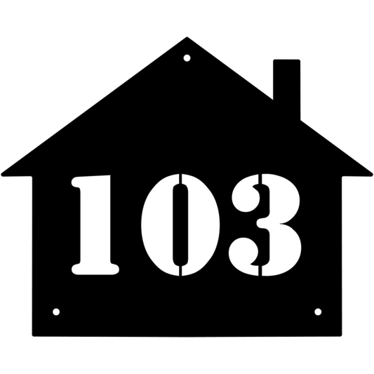 Koti metallinen kustomoitava talonumero, jossa on yksinkertainen talon muoto ja selkeä numerointi. Minimalistinen design sopii moderniin ja perinteiseen arkkitehtuuriin. Valmistettu laserleikkaamalla valittavissa viisi eri materiaalia, kuten corten-teräs tai ruostumaton teräs