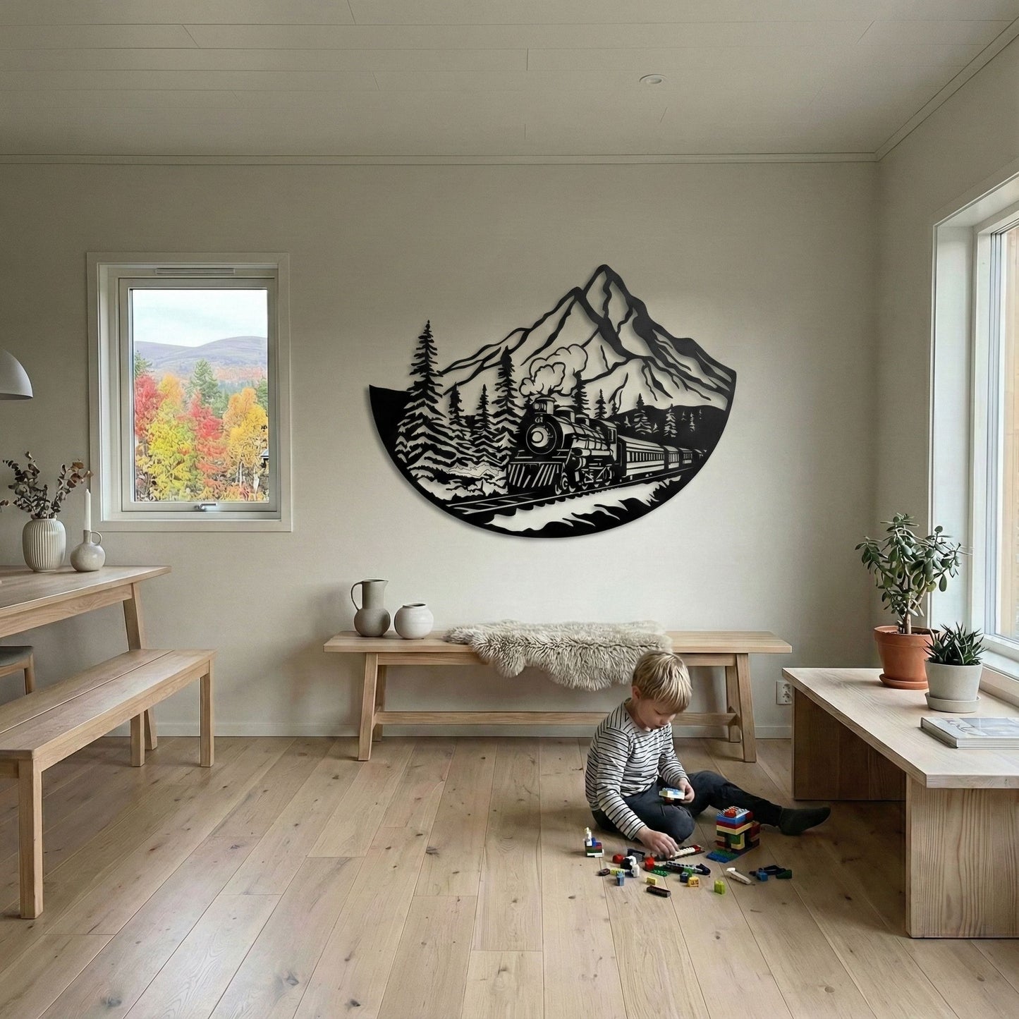 Vuorijuna teräksinen maisemakyltti